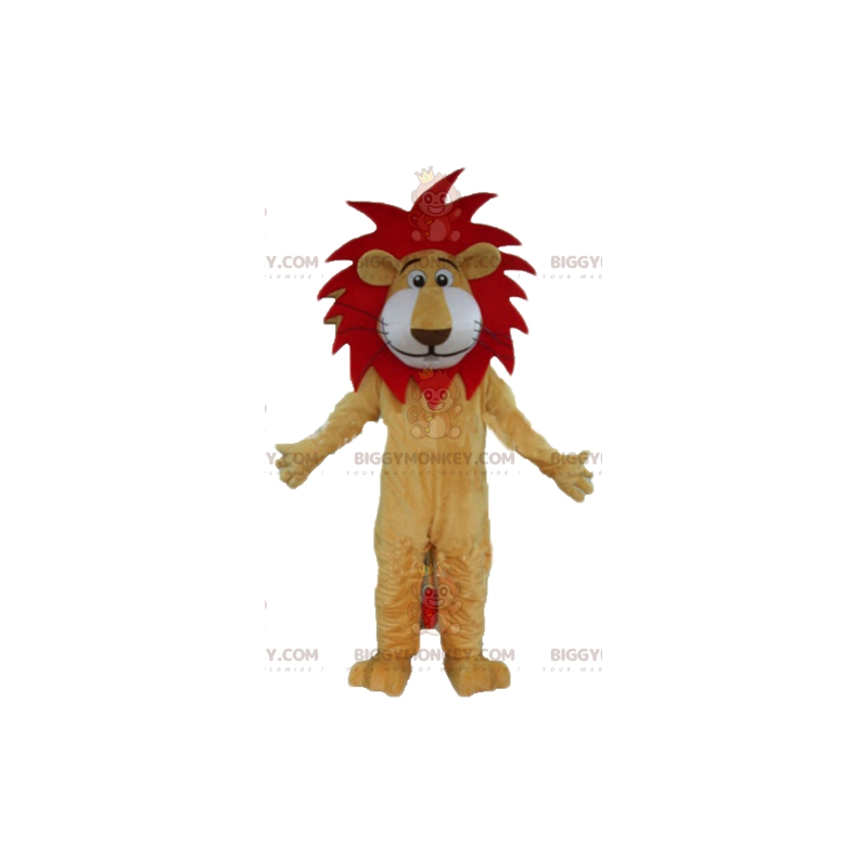 BIGGYMONKEY™ Maskottchen-Kostüm Rot-weiß-beiger Löwe mit süßer