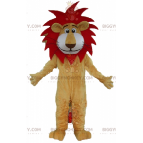 BIGGYMONKEY™ Costume da mascotte Leone rosso e bianco beige con