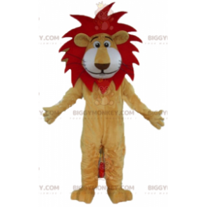 BIGGYMONKEY™ maskottiasu Punavalkoinen beige leijona söpöllä