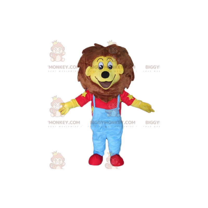 BIGGYMONKEY™ maskotdräkt av det lilla gula och bruna lejonet i