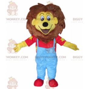 BIGGYMONKEY™ maskotdräkt av det lilla gula och bruna lejonet i