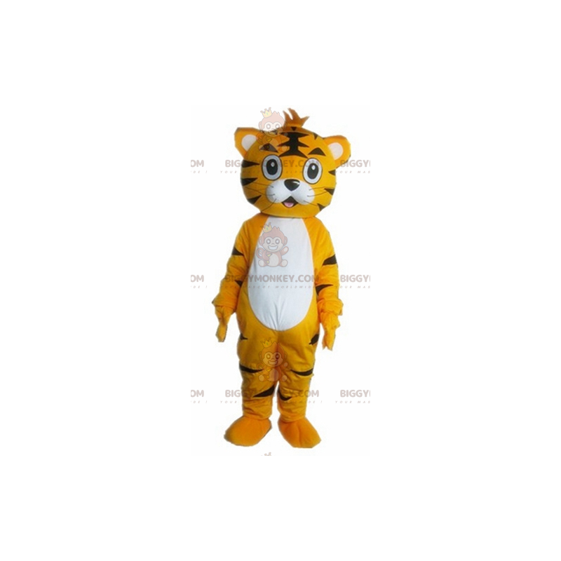 Costume de mascotte BIGGYMONKEY™ de tigre de félin orange blanc
