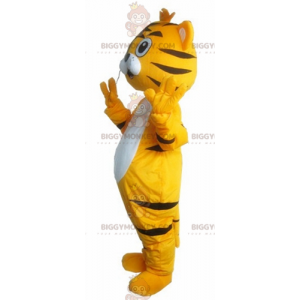 Costume de mascotte BIGGYMONKEY™ de tigre de félin orange blanc