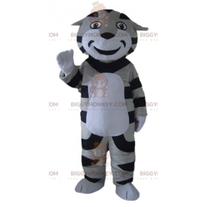 BIGGYMONKEY™ grijs zwart-wit gestreepte kat tijger mascotte