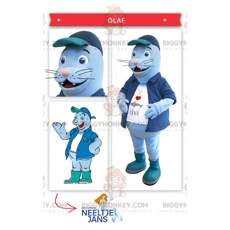 Costume da mascotte BIGGYMONKEY™ leone marino blu -