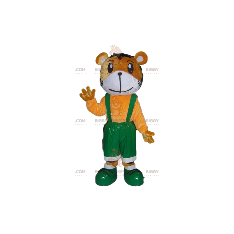 Kostým maskota BIGGYMONKEY™ oranžovo-bílý tygr v zeleném