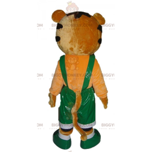 BIGGYMONKEY™ Maskotdräkt Orange & vit tiger i grön overall -