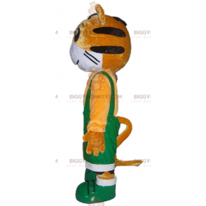 Traje de mascote BIGGYMONKEY™ Tigre laranja e branco em macacão