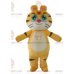 Traje de mascote de tigre BIGGYMONKEY™ de gato amarelo branco e