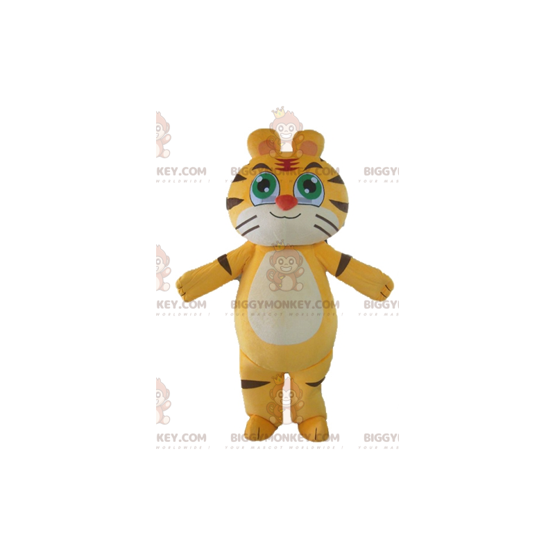 Costume de mascotte BIGGYMONKEY™ de tigre de chat jaune blanc