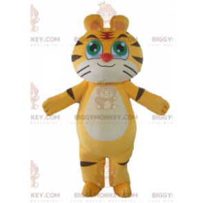 Traje de mascote de tigre BIGGYMONKEY™ de gato amarelo branco e