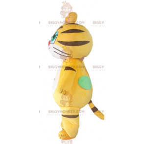 Traje de mascote de tigre BIGGYMONKEY™ de gato amarelo branco e
