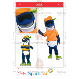 Traje de mascote de tubarão-orca azul e branco BIGGYMONKEY™ –