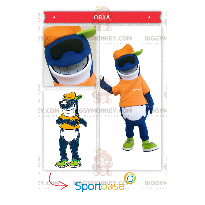 Disfraz de mascota tiburón orca azul y blanco BIGGYMONKEY™ -