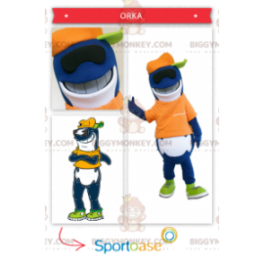 Costume de mascotte BIGGYMONKEY™ de requin bleu et blanc