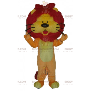 BIGGYMONKEY™ maskottiasu oranssinkeltainen ja punainen leijona