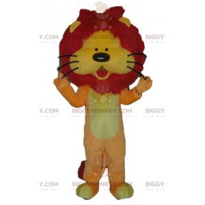 Costume de mascotte BIGGYMONKEY™ de lion orange jaune et rouge