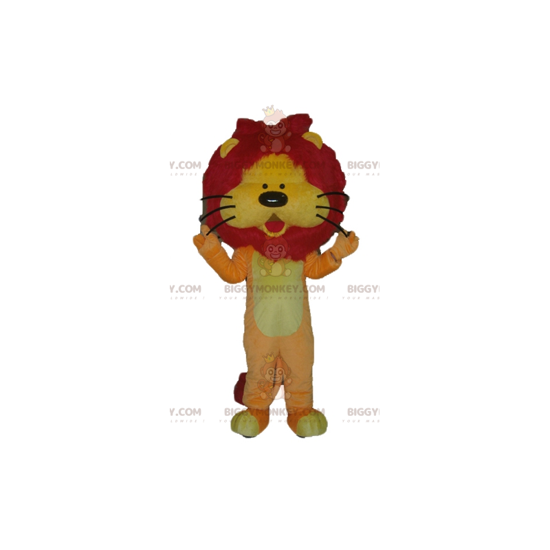 Costume de mascotte BIGGYMONKEY™ de lion orange jaune et rouge