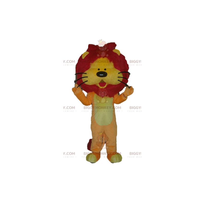 Kostým maskota BIGGYMONKEY™ oranžově žlutý a červený lev s