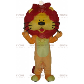 Costume de mascotte BIGGYMONKEY™ de lion orange jaune et rouge