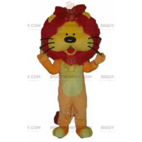 Kostým maskota BIGGYMONKEY™ oranžově žlutý a červený lev s