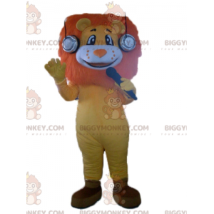 Costume de mascotte BIGGYMONKEY™ de lion orange jaune et blanc