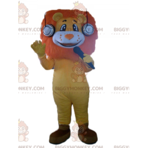 Kostým maskota BIGGYMONKEY™ oranžově žlutý a bílý lev s pěknou