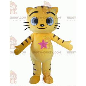 Costume de mascotte BIGGYMONKEY™ de chat jaune et noir avec de