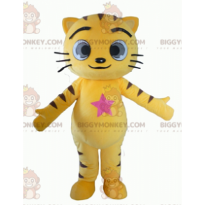 Big Eyes gele en zwarte kat BIGGYMONKEY™ mascottekostuum -