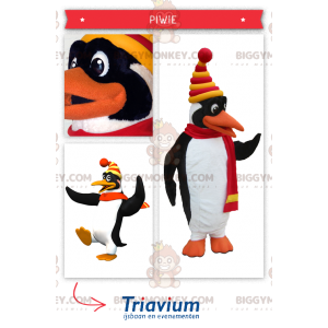 Traje de mascote BIGGYMONKEY™ de pinguim branco e preto fofo