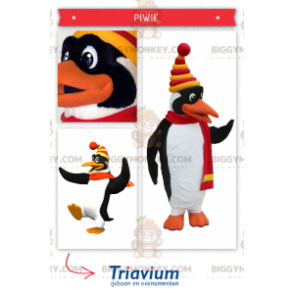 Traje de mascote BIGGYMONKEY™ de pinguim branco e preto fofo