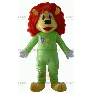 BIGGYMONKEY™ mascottekostuum gele en rode leeuw met groene