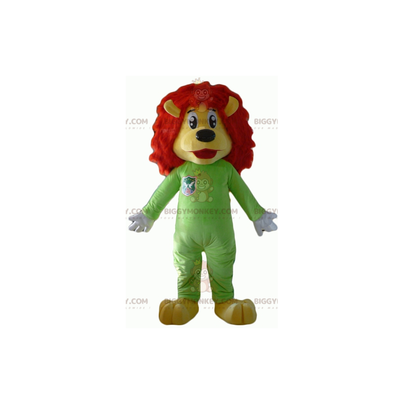 BIGGYMONKEY™ mascottekostuum gele en rode leeuw met groene