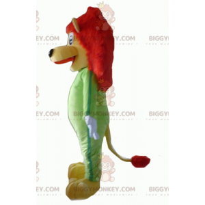 BIGGYMONKEY™ mascottekostuum gele en rode leeuw met groene