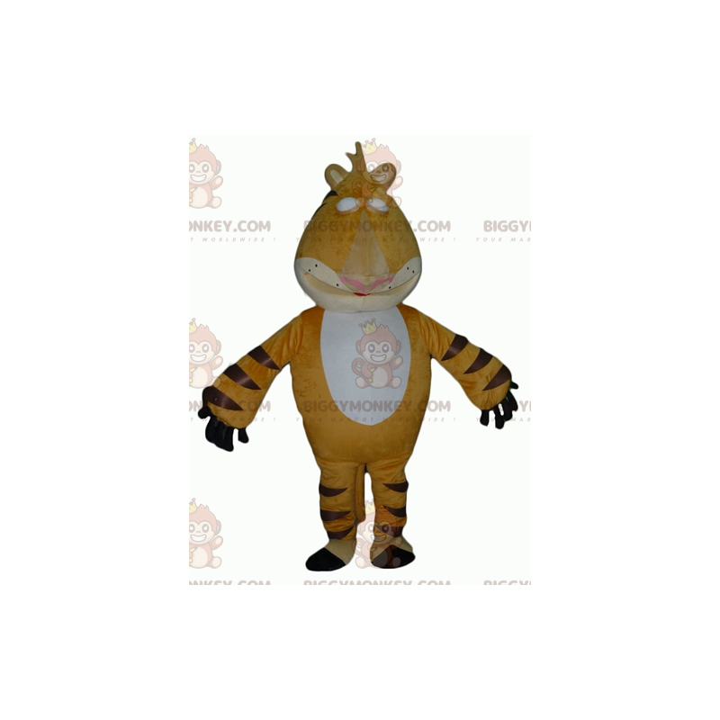 Traje de mascote gigante e intimidante de tigre amarelo branco