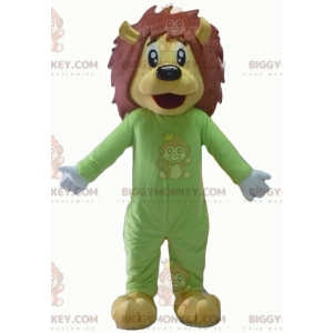 BIGGYMONKEY™ mascottekostuum van gele en bruine leeuw in groene