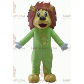 BIGGYMONKEY™ maskotdräkt av gult och brunt lejon i grön