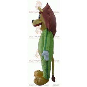 BIGGYMONKEY™ mascottekostuum van gele en bruine leeuw in groene