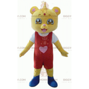 BIGGYMONKEY™ mascottekostuum gele teddy in rood en witte outfit