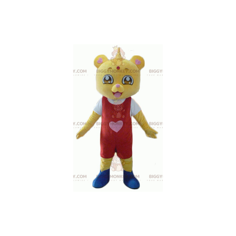 BIGGYMONKEY™ mascottekostuum gele teddy in rood en witte outfit