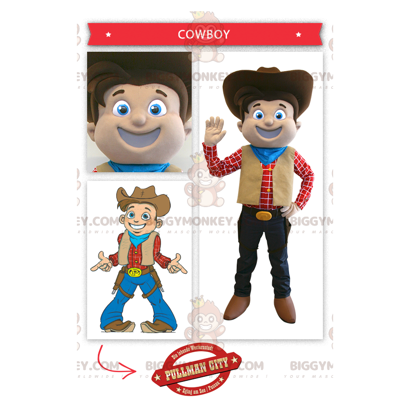 Costume da cowboy sorridente BIGGYMONKEY™ mascotte -