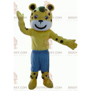 BIGGYMONKEY™ Gul & vit tigerbrun prickig maskotdräkt med shorts