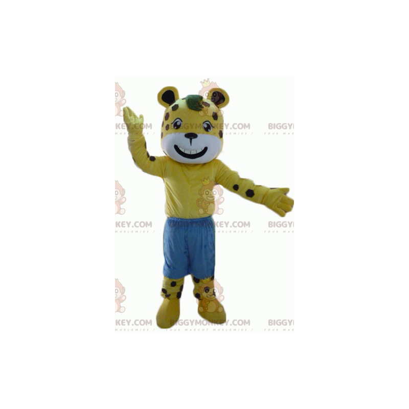 BIGGYMONKEY™ Yellow & White Tiger Brown Polka Dot Mascot