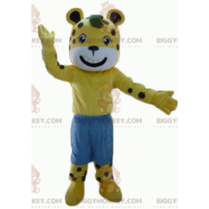 Costume de mascotte BIGGYMONKEY™ de tigre jaune et blanc à pois