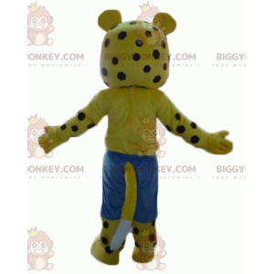 Kostým BIGGYMONKEY™ Žluto-bílý tygr hnědý puntíkovaný maskot s