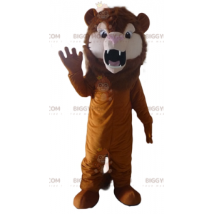 BIGGYMONKEY™ rytande kattdräkt för brun lejonmaskot -