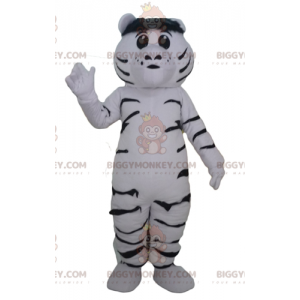 BIGGYMONKEY™ Costume da mascotte tigre bianca e nera, gigante e