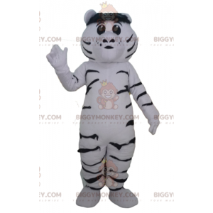 Traje de mascote de tigre branco e preto gigante e cativante