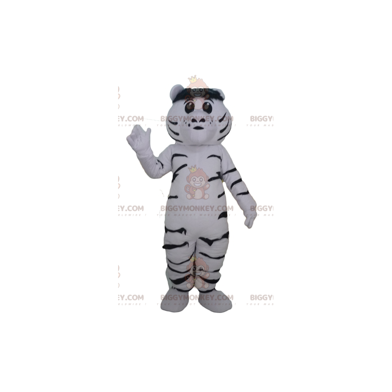 BIGGYMONKEY™ Costume da mascotte tigre bianca e nera, gigante e