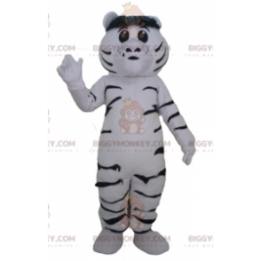 BIGGYMONKEY™ Costume da mascotte tigre bianca e nera, gigante e